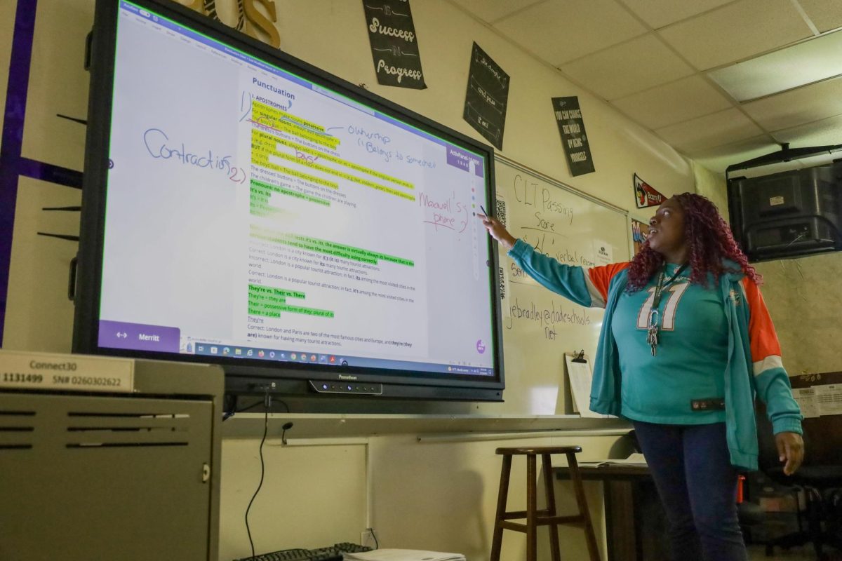 Teacher of the Year Janell Merritt teaches punctuation to her reading classes. 
