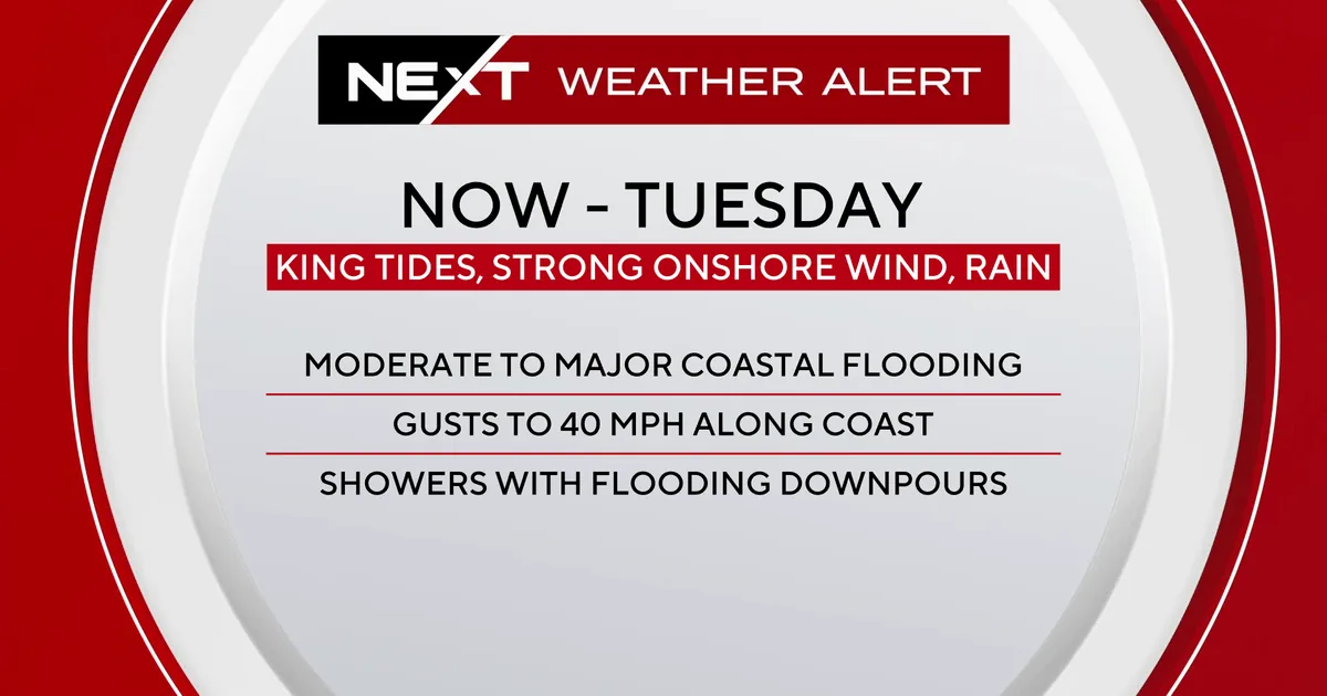 Waves and high water near a South Florida shoreline during a coastal flood threat