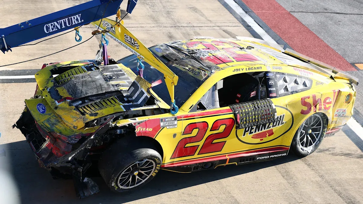 Joey Logano's No. 22 Ford flips roof-down after a late crash at Talladega Superspeedway